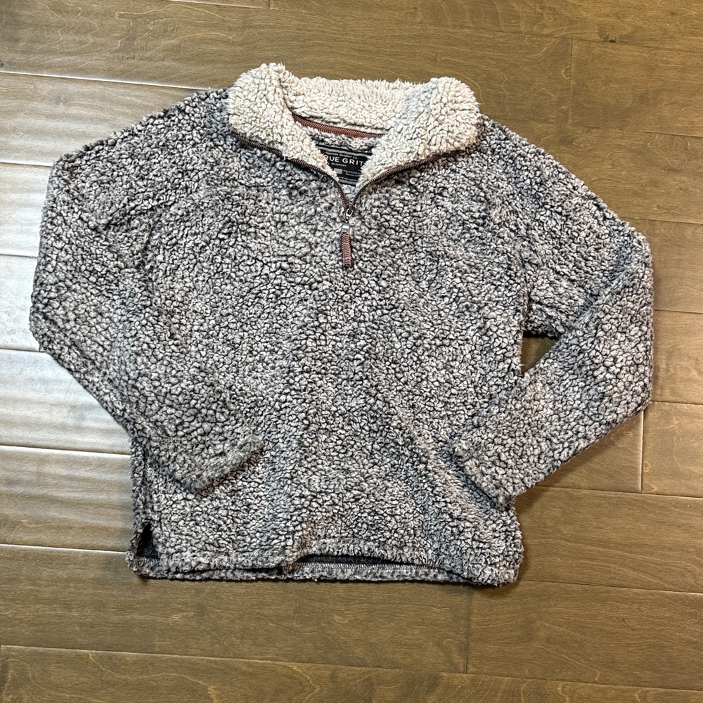 True Grit Sherpa Pullover in Gray and Cream